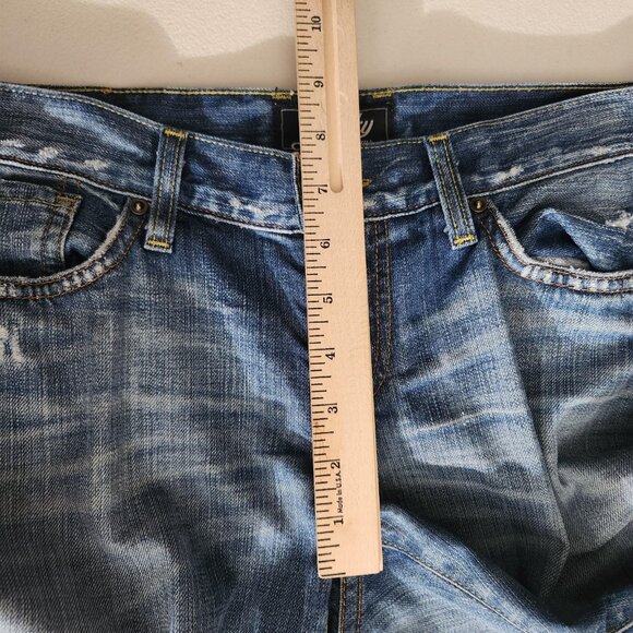 Lucky Brand Jeans Mens 32x30 Blue Distressed Riley Jean Made USA Straight Leg - Picture 15 of 16